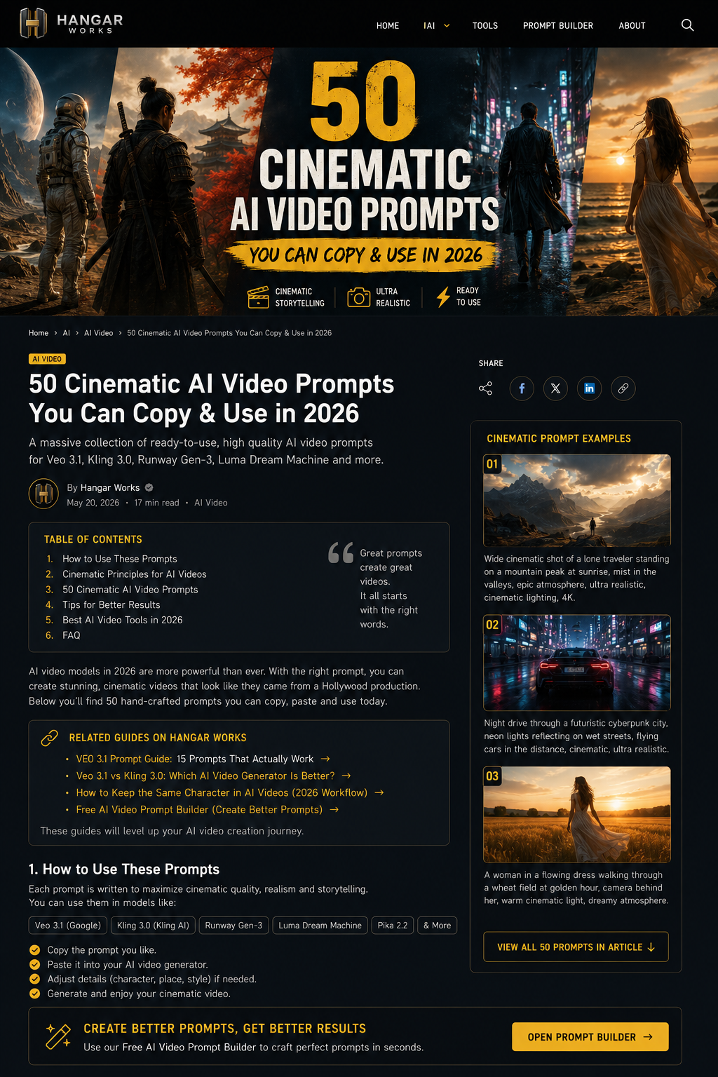 50 Cinematic AI Video Prompts You Can Copy & Use in 2026